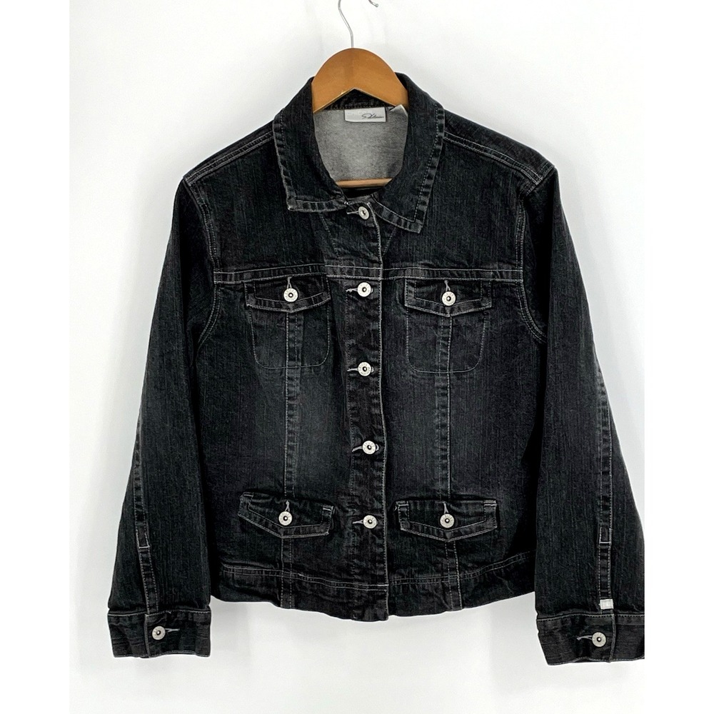 Chico's Platinum Women's 2 Large Jacket Trucker Biker Black Denim